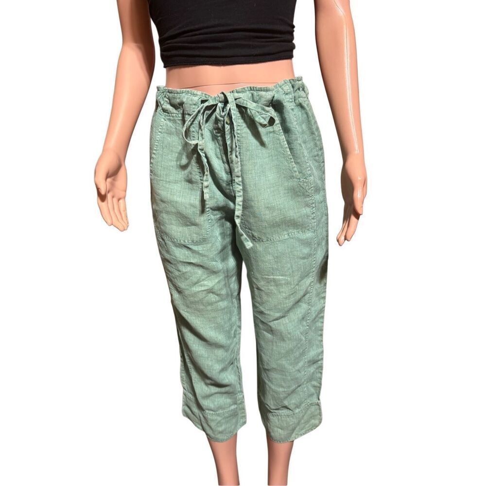 Pulp women mid rise linen crop capris pants L